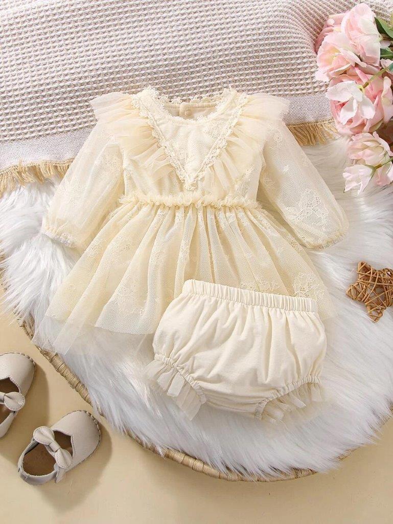 Baby Newborn Mesh Ruffle Dress Set