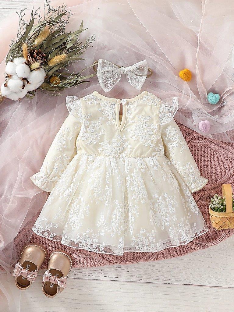 Baby Ruffle Sleeve Lace Dress Set