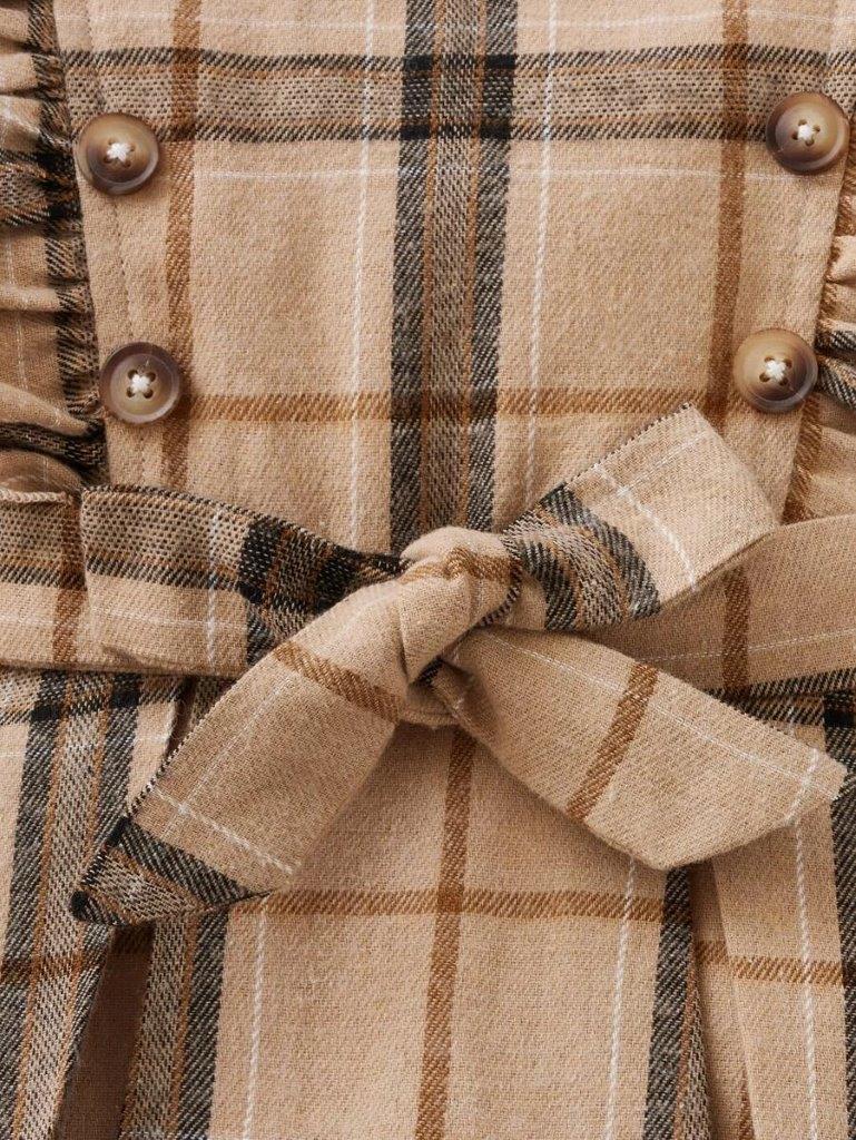 Baby Ruffle Trim Plaid Dress With Hat