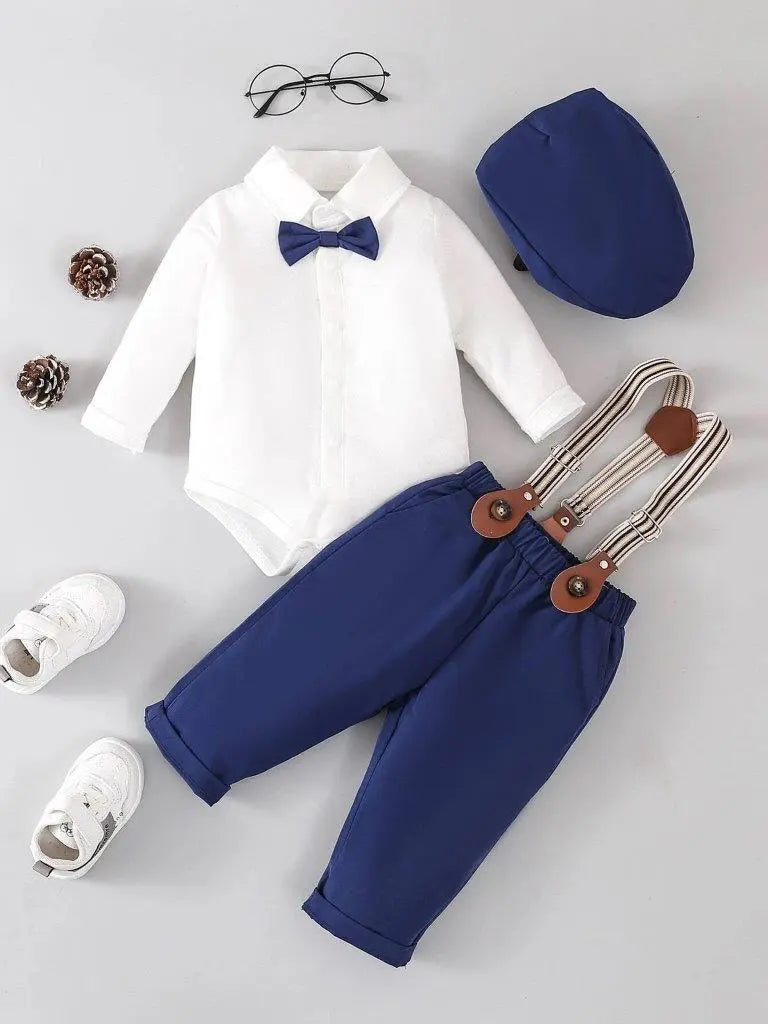 Baby 3 Piece Suspender Gentleman Outfit Blue