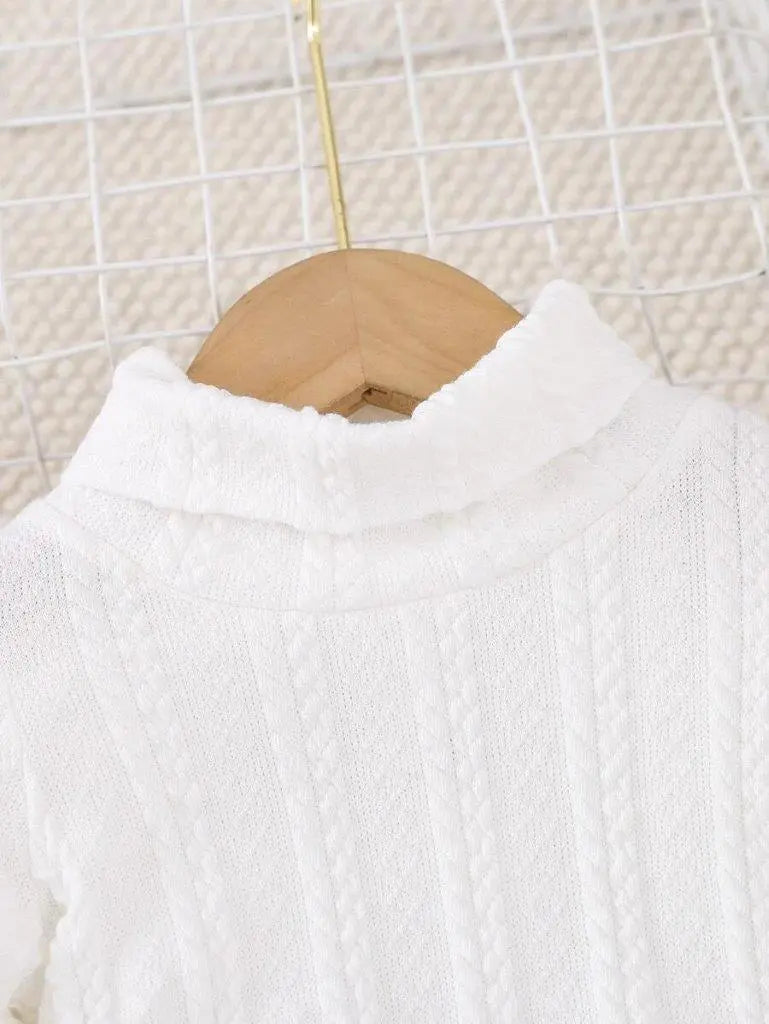 Baby Textured Turtleneck And Plaid Pants Set B/W