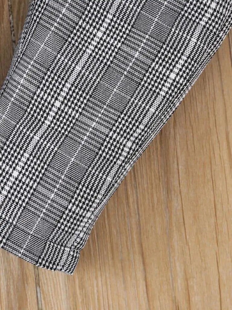 Baby Textured Turtleneck And Plaid Pants Set B/W