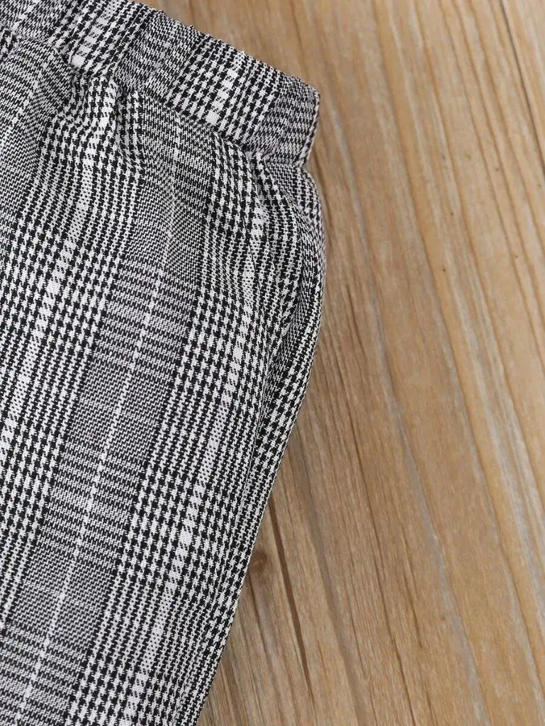 Baby Textured Turtleneck And Plaid Pants Set B/W
