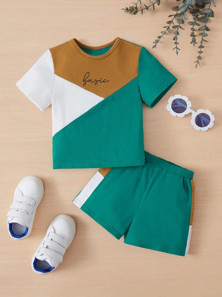 Baby Colour Block Tee And Shorts Set