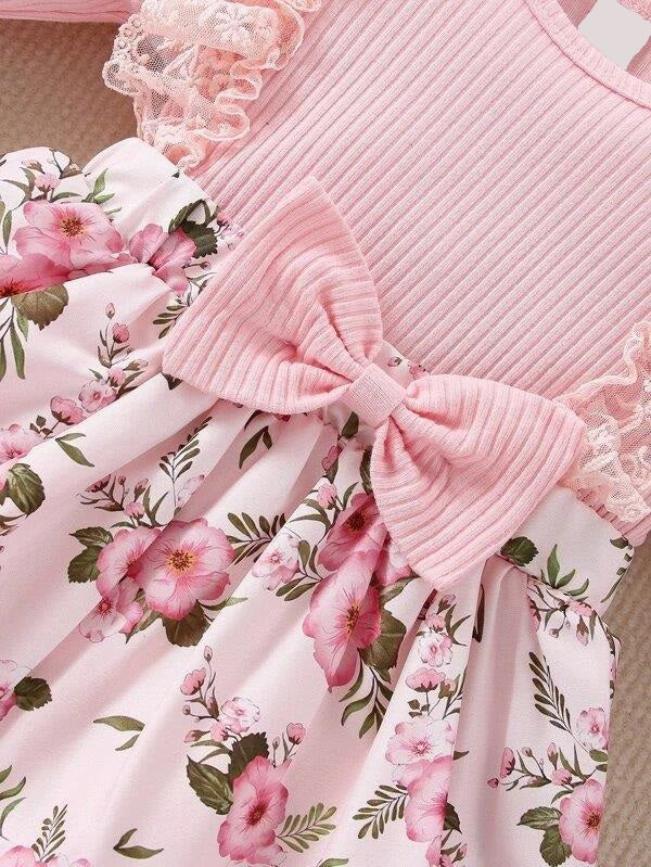 Baby Lace Ruffle Trim Bodysuit Dress