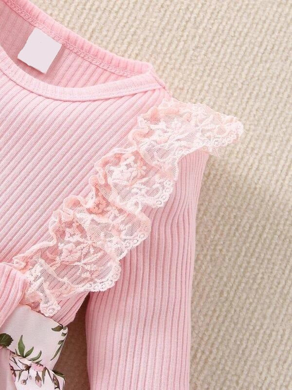 Baby Lace Ruffle Trim Bodysuit Dress