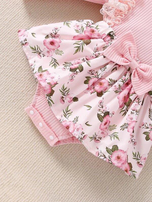 Baby Lace Ruffle Trim Bodysuit Dress