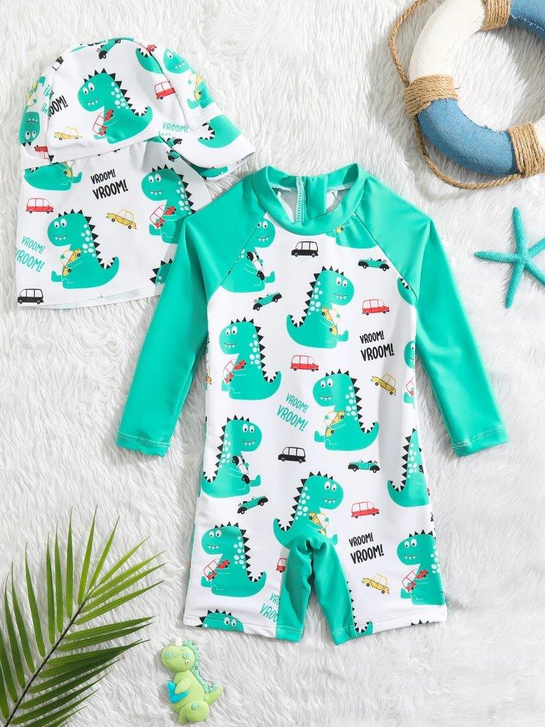 Baby Dino Swimming Costume With Sun Hat