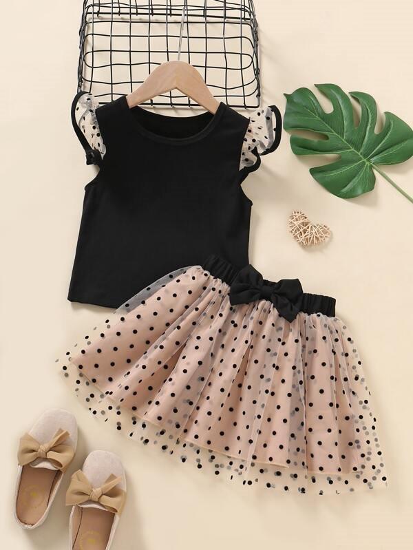 Toddler Girls Polka Dot Tee And Skirt Set