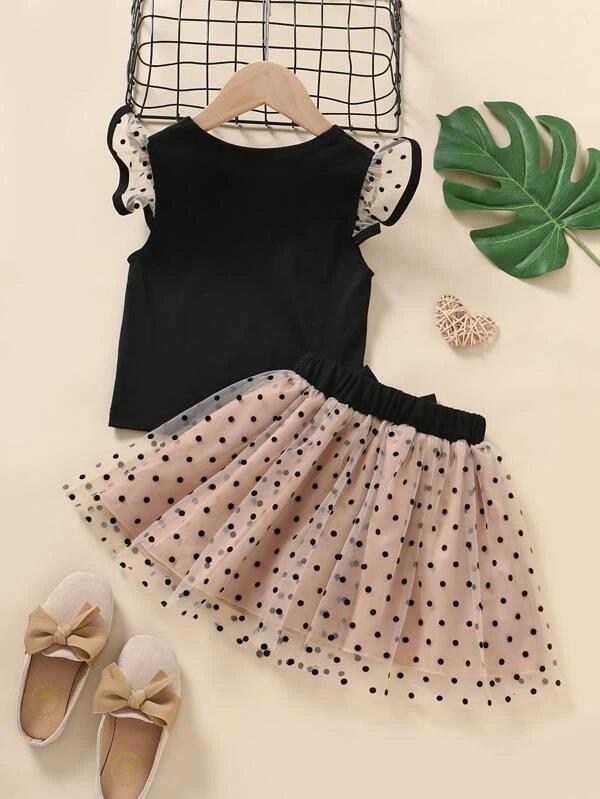 Toddler Girls Polka Dot Tee And Skirt Set