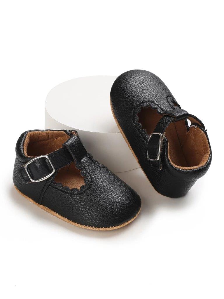 Baby Black Leather T-bar