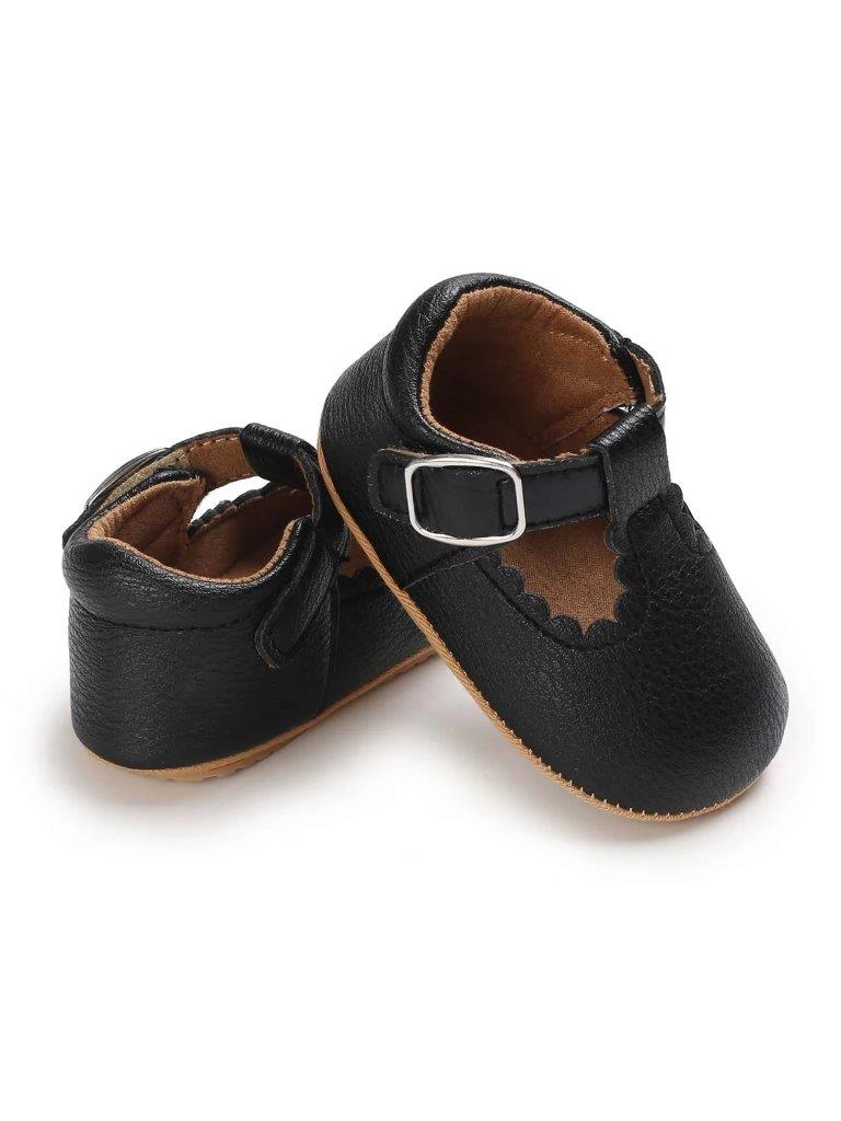 Baby Black Leather T-bar