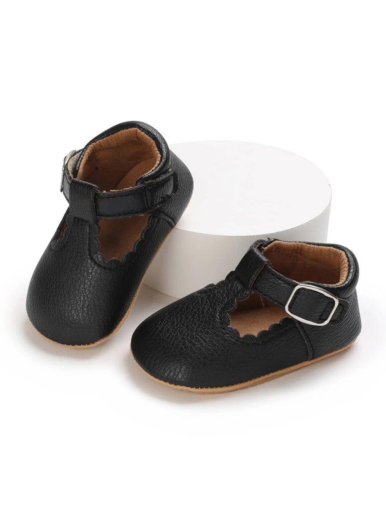 Baby Black Leather T-bar