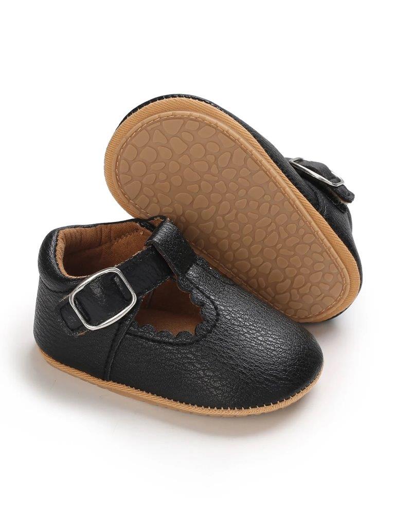 Baby Black Leather T-bar