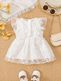 Baby Short Sleeve Button Embroidery Ruffle Mesh Dress