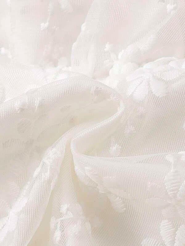 Baby Short Sleeve Button Embroidery Ruffle Mesh Dress