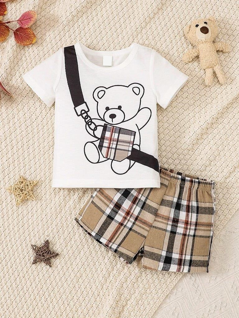 Baby Teddy Tee And Plaid Shorts Set