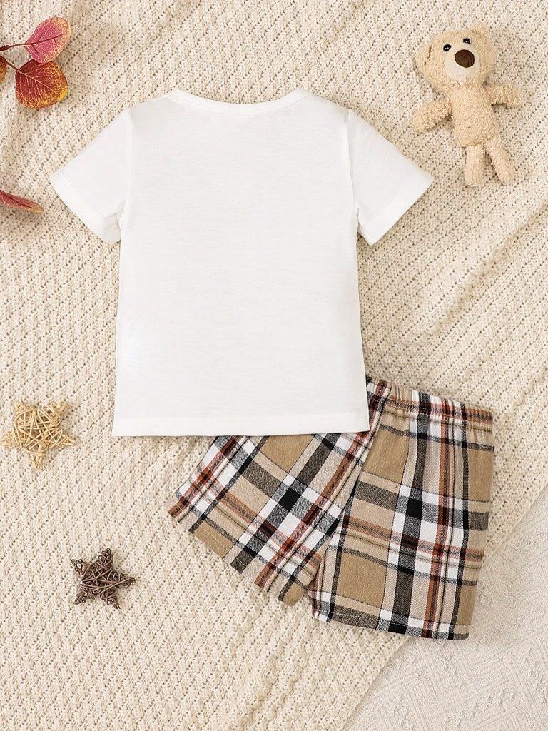 Baby Teddy Tee And Plaid Shorts Set