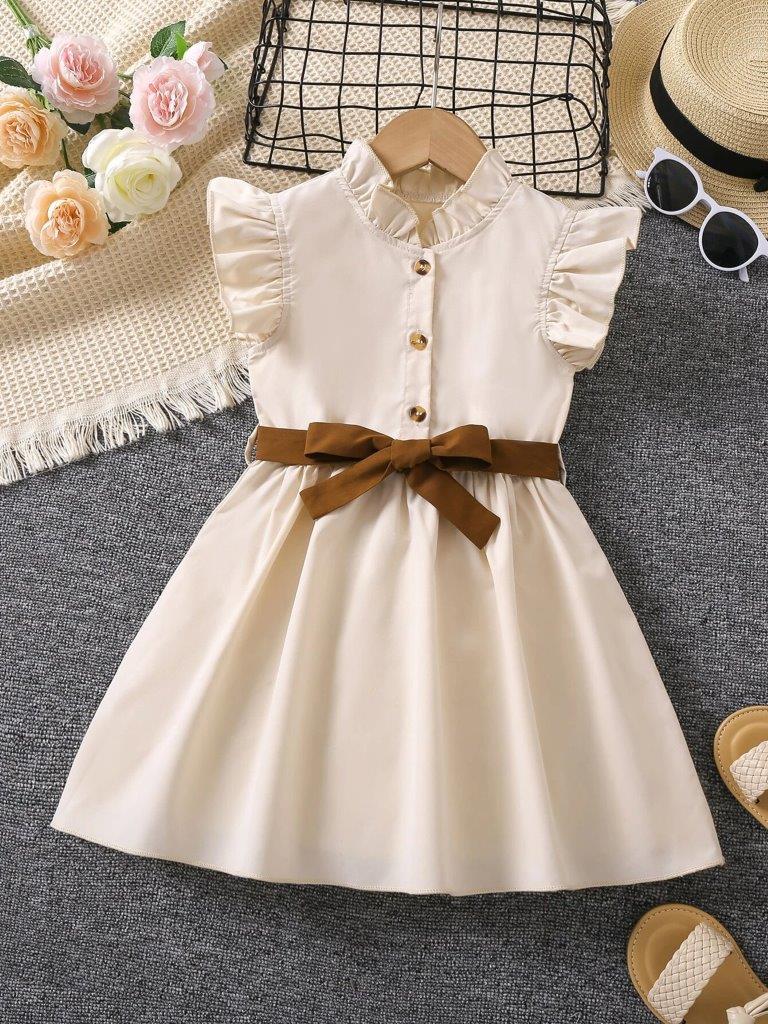 Toddler Girls Khaki Ruffle Trim Dress