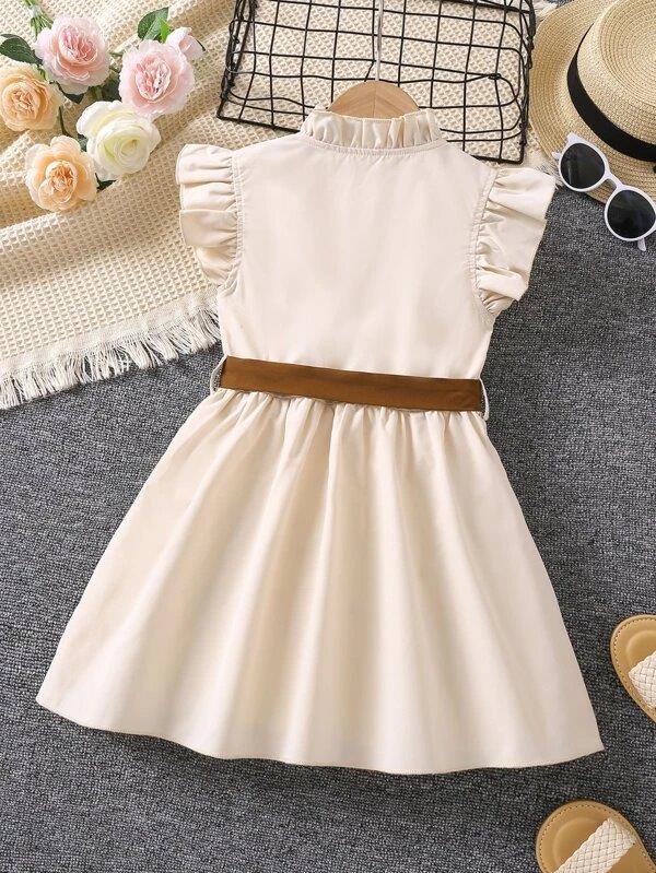 Toddler Girls Khaki Ruffle Trim Dress