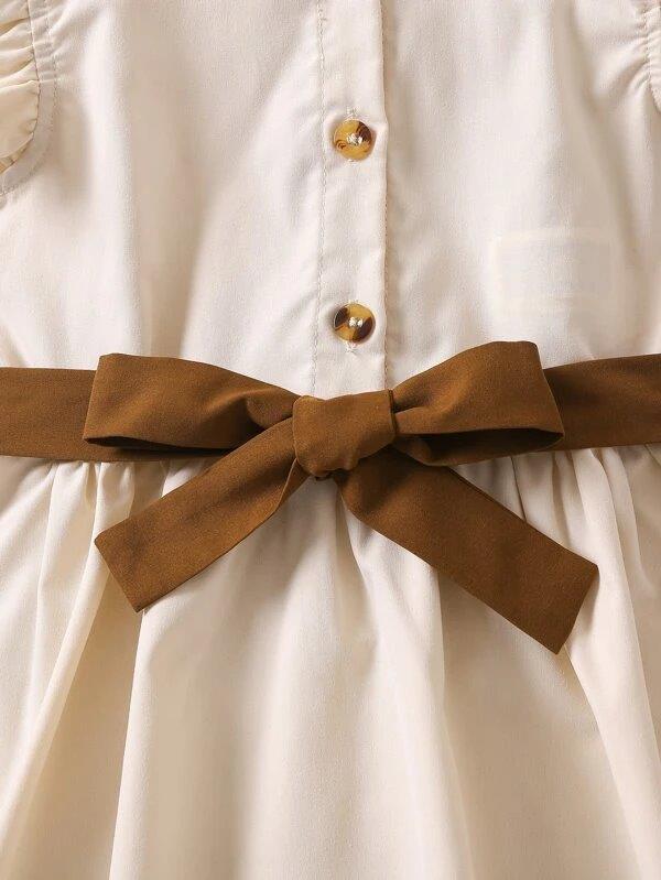 Toddler Girls Khaki Ruffle Trim Dress