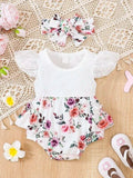 Baby Floral Ruffle Sleeve Bodysuit Set