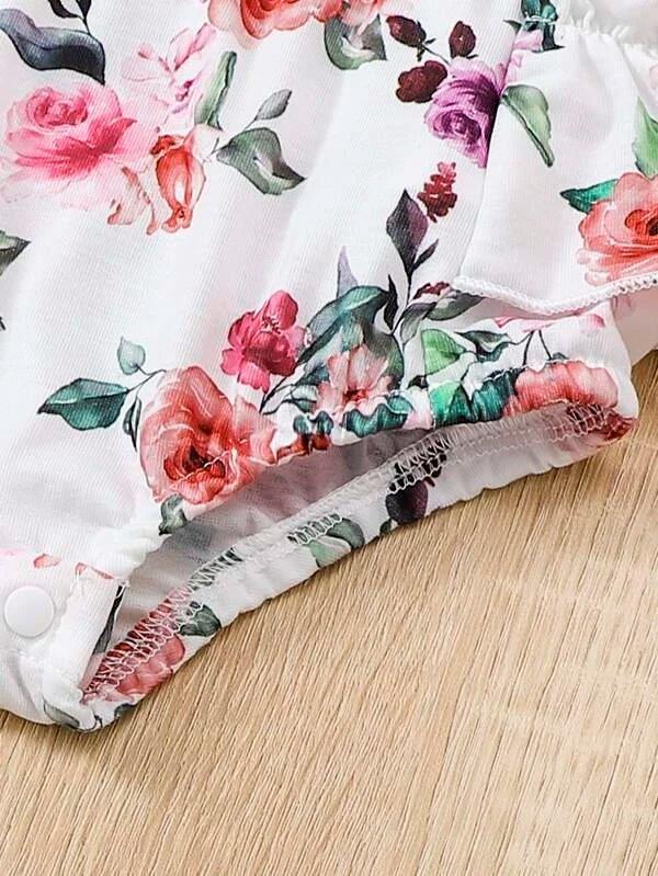 Baby Floral Ruffle Sleeve Bodysuit Set