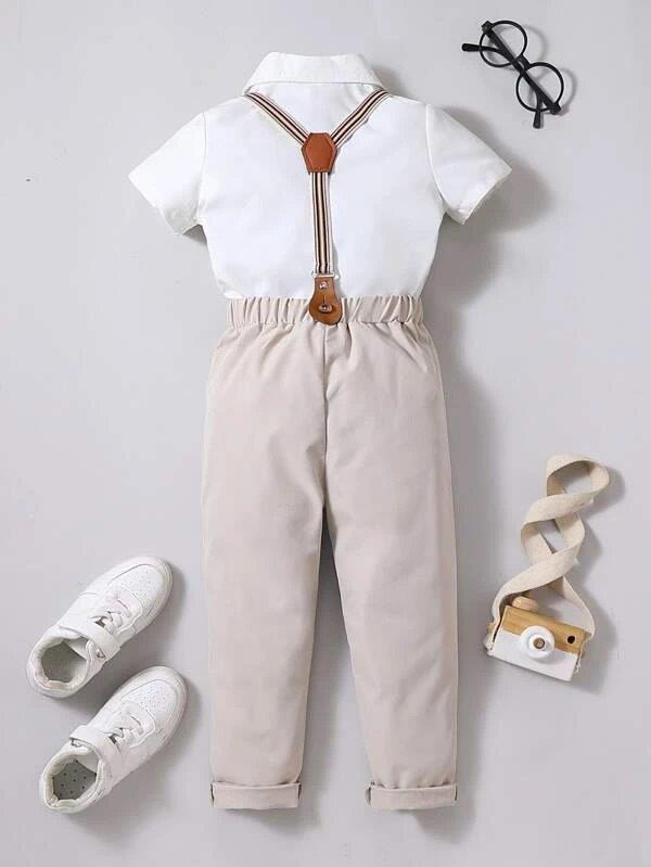 Toddler Boys Bow Tie Short Sleeve And Pants Suspender Set