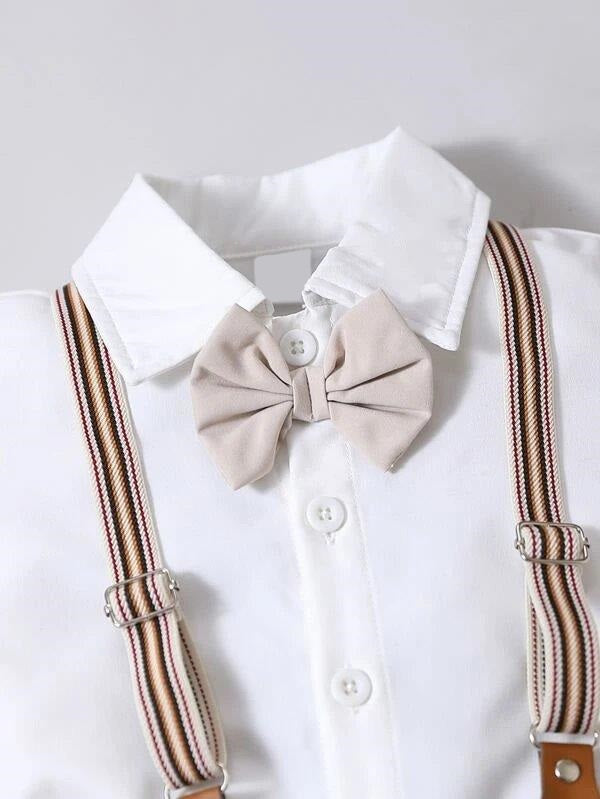 Toddler Boys Bow Tie Short Sleeve And Pants Suspender Set