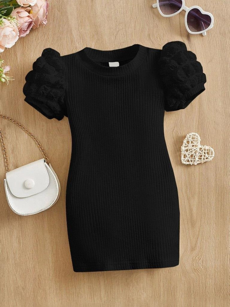 Baby Ribbed Knit Puff Sleeve Dress