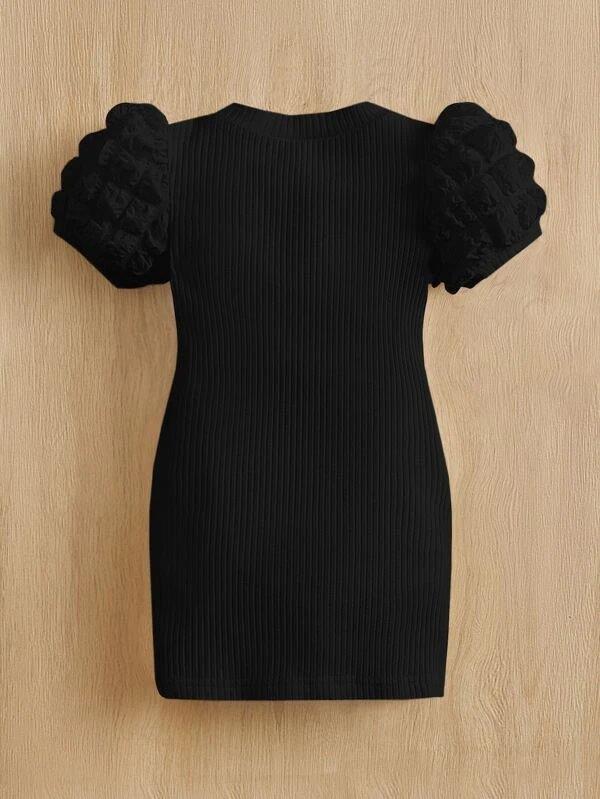 Baby Ribbed Knit Puff Sleeve Dress