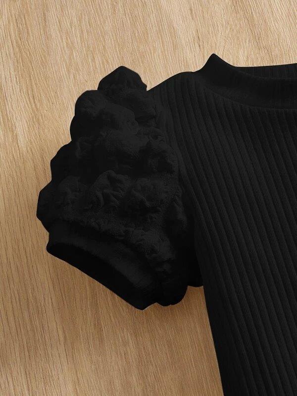 Baby Ribbed Knit Puff Sleeve Dress