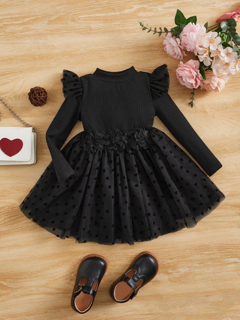 Baby Black Polka Dot Ruffle Sleeve Dress