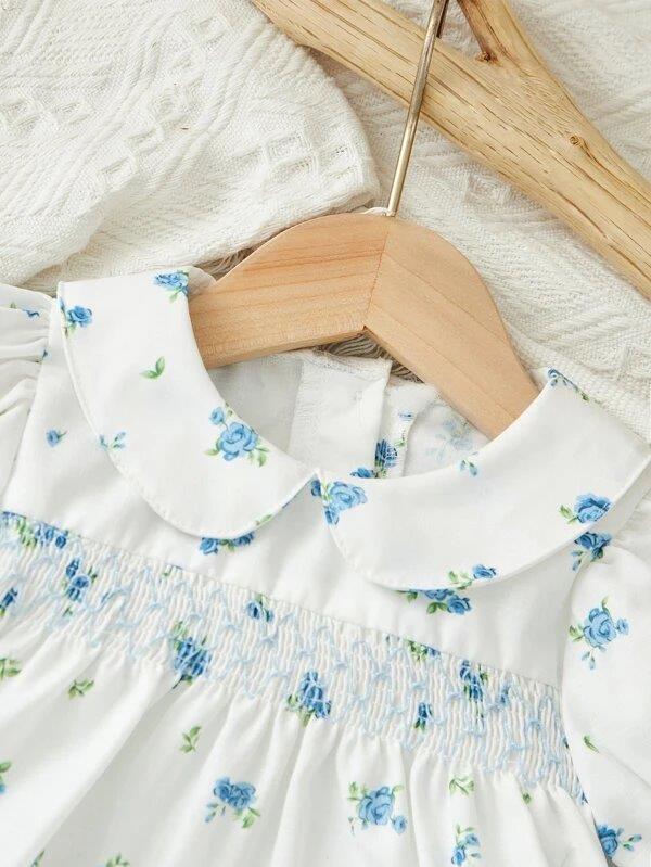 Baby Flower Puff Sleeve Blouse And Shorts Set