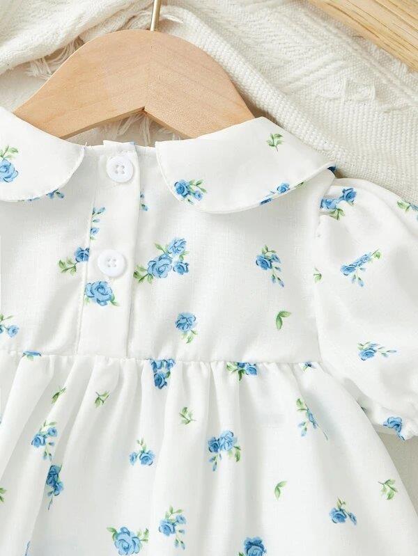Baby Flower Puff Sleeve Blouse And Shorts Set