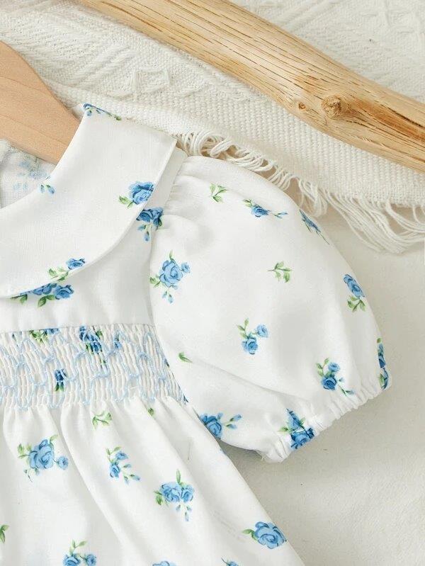 Baby Flower Puff Sleeve Blouse And Shorts Set