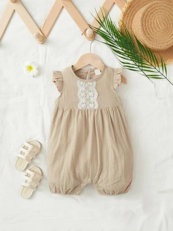 Baby Front Lace Ruffle Trim Romper