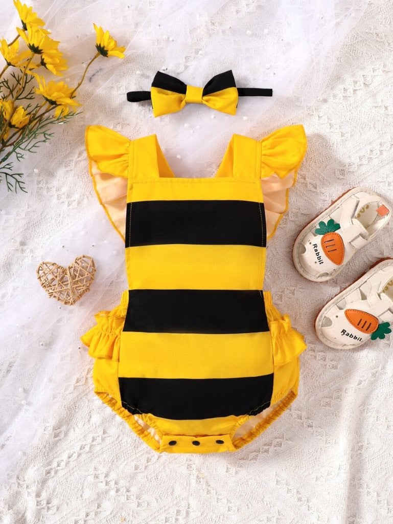 Baby Black And Yellow Stripe Bodysuit Outfit