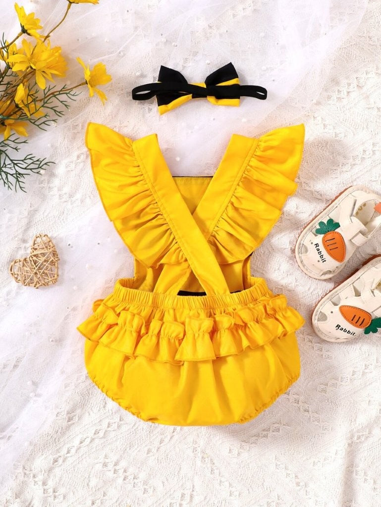 Baby Black And Yellow Stripe Bodysuit Outfit