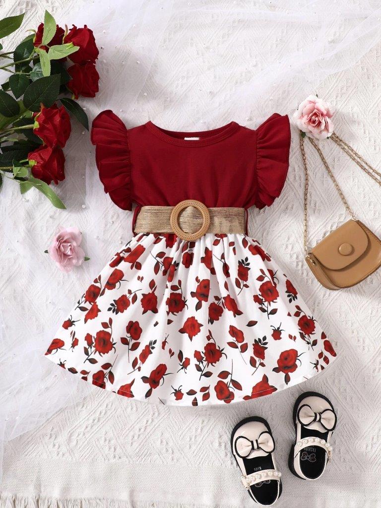 Baby Ruffle Floral Belted Dress