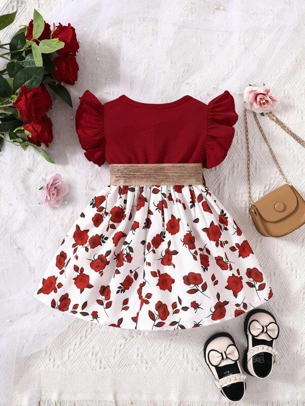 Baby Ruffle Floral Belted Dress