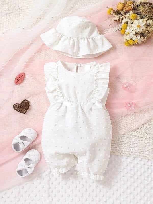 Baby Double Bow Romper With Hat