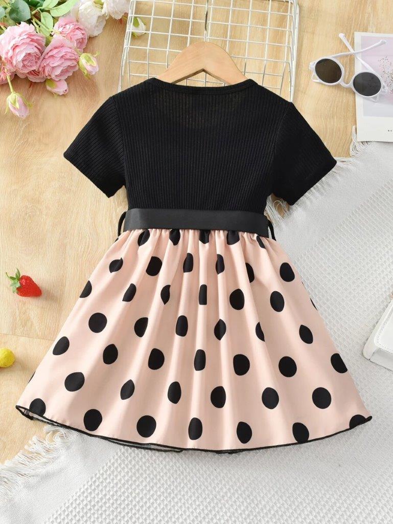 Toddler Girls Lace Trim Neck Polka Dot Dress
