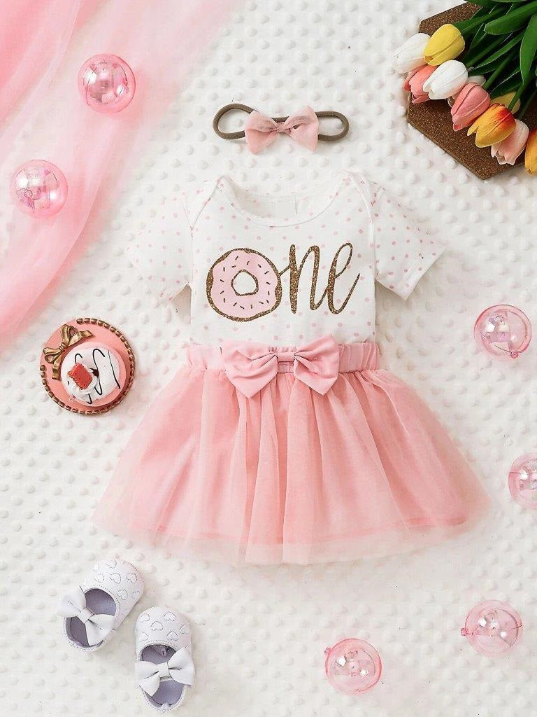 Baby One Year old birthday Short Sleeve Tulle Dress