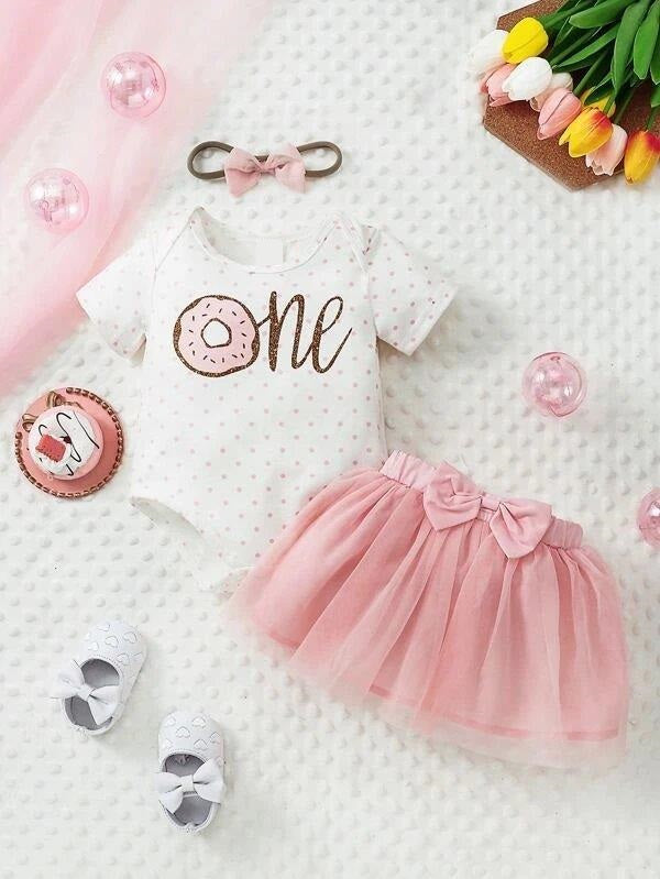 Baby One Year old birthday Short Sleeve Tulle Dress