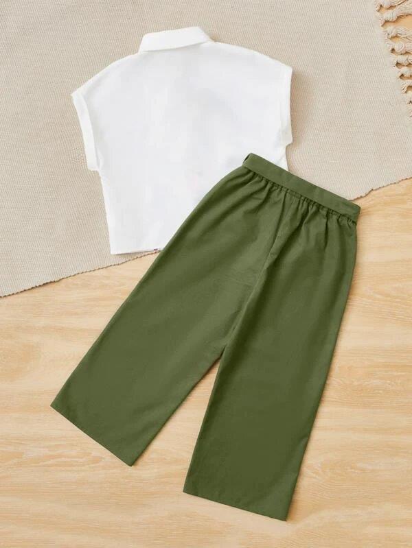 Toddler Girls Floral Shirt And Belted Pants Set