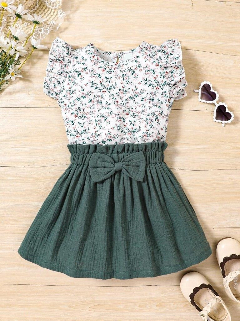 Toddler Girls Floral Ruffle Tee And Skirt Set