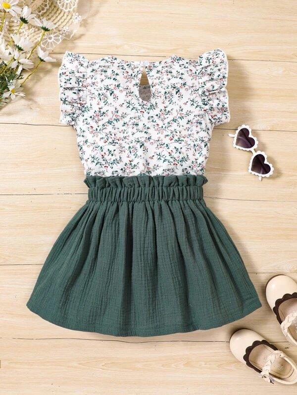 Toddler Girls Floral Ruffle Tee And Skirt Set
