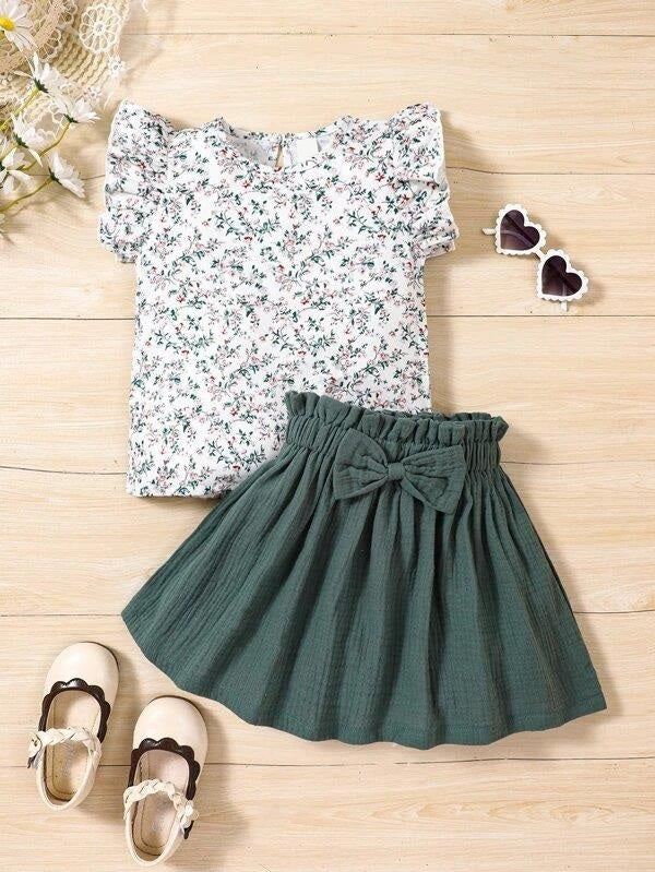 Toddler Girls Floral Ruffle Tee And Skirt Set