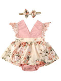 Baby Lace Trim Flower Bodysuit Dress